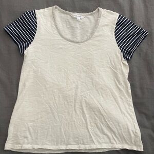 DownEast White and Navy Striped Short Sleeve Tee